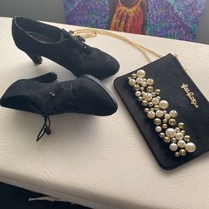 Anne Klein  Flex Black Suede Tie Up Heels